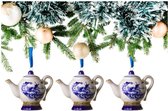 Cintre de Noël - lot de 3 - théière bleu de Delft - 7 cm de haut - décoration de Noël - boule de Noël