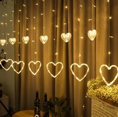 Rideau Lumineux LED Coeur • 2,5 mètres • Blanc chaud • Rideau LED Coeur • Rideau Lumineux Coeur • Éclairage de Noël • Décorations de Noël • Rideau LED • Siècle des Lumières intérieur • Siècle des Lumières de fête de mariage • Avec télécommande • USB