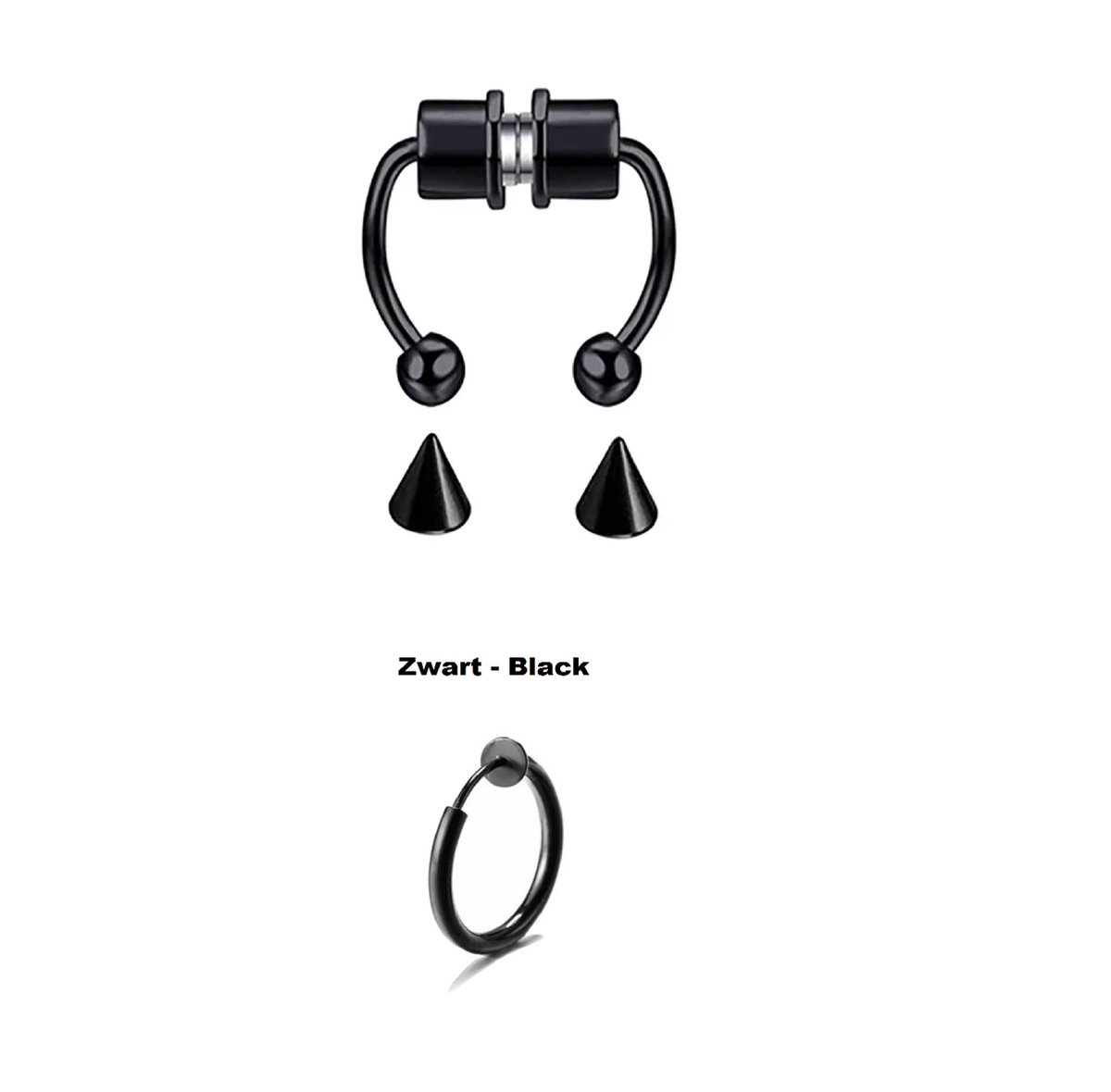 Cabantis Punkpiercing - Cabantis Fake Neusring - Neusring - Oorbellen - Festival - 2Pack Zwart