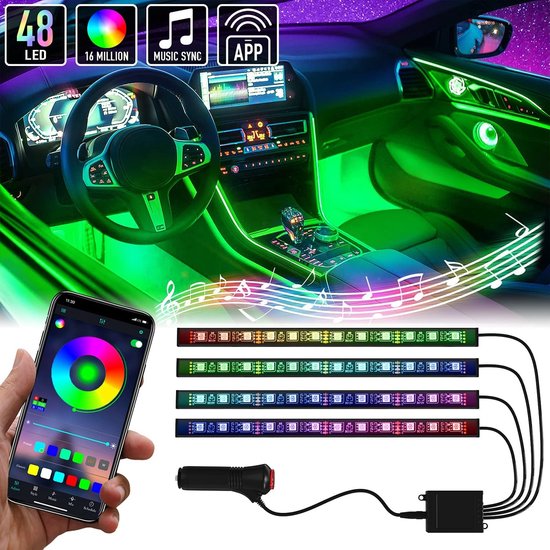 Ambient Light Auto Interieur RGB LED verlichting • Led strips • Led light strip • Auto Accessories • USB plug • 12V • Bestuur via App en Afstandsbediening • Voice Control