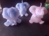 kaarsenset van 3 olifantjes, horen zien en zwijgen roze /blauw