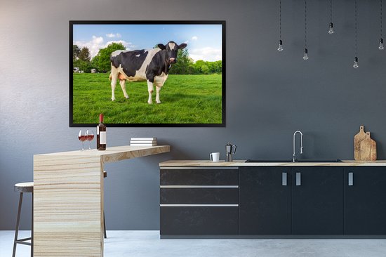 Vache Zwart et blanche dans le pré 120x80 cm