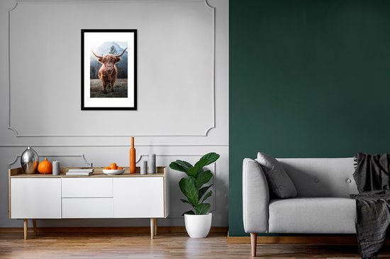 Affiche avec cadre Highlander écossais - Nature - Montagnes - 40x60 cm