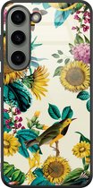 Casimoda® hoesje - Geschikt voor Samsung Galaxy S23 - Zonnebloemen / Bloemen - Luxe Hard Case Zwart - Backcover telefoonhoesje - Geel