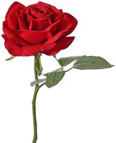 Top Art Kunstbloem Roos de luxe - rood - 30 cm - plastic steel - decoratie bloemen