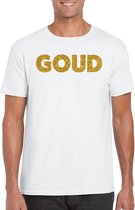 Bellatio Decorations feest t-shirt voor heren goud - glitter tekst - foute party/carnaval - wit L