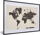 Affiche avec cadre Wereldkaart - Marron - Bois - 60x40 cm