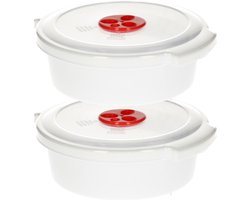 PlasticForte Magnetronschaal met deksel/ventiel - 2x - 1,5L - wit - kunststof