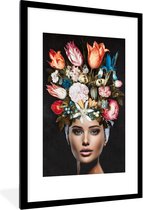 Fotolijst incl. Poster - Vrouw - Kleurrijk - Bloemen - 80x120 cm - Posterlijst
