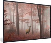 Affiche avec cadre Cerf - Forêt - Rouge - Automne - 90x60 cm