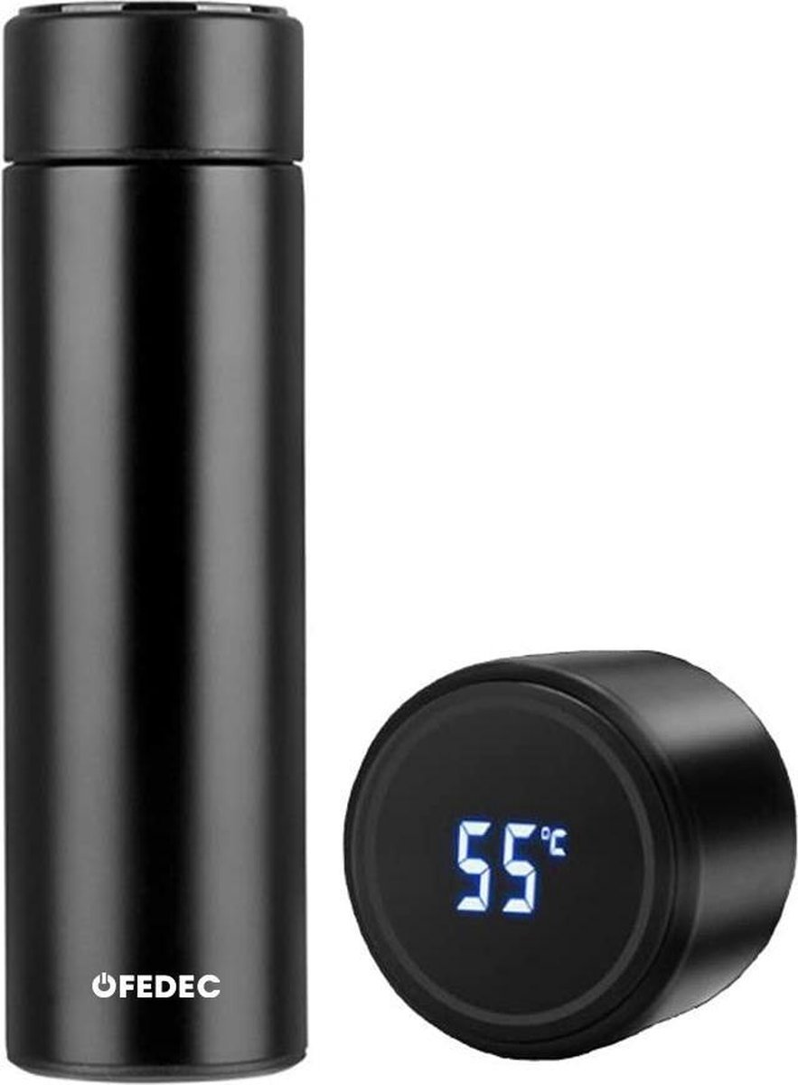 Fedec Thermosfles met temperatuur display - Touchscreen - Zwart