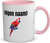 Akyol - papegaai met eigen naam koffiemok - theemok - roze - Papegaai - papegaai liefhebbers - mok met eigen naam - iemand die houdt van papegaaien - verjaardag - cadeau - kado - 350 ML inhoud
