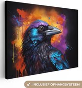 Canvas Schilderij Vogel - Kraai - Graffiti - Zwart - Dieren - 120x90 cm - Wanddecoratie