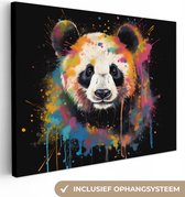 Canvas Schilderij Panda - Graffiti - Dieren - Zwart - Kleuren - 120x90 cm - Wanddecoratie