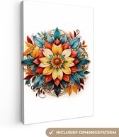 Canvas Schilderij Mandala - Bloemen - Kleuren - Wit - 40x60 cm - Wanddecoratie