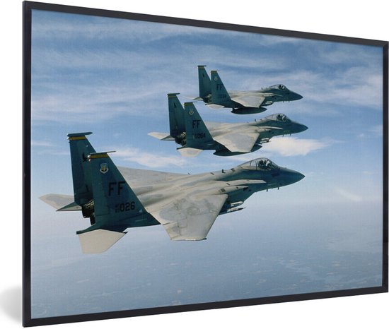 Fotolijst incl. Poster - Drie militaire vliegtuigen in de lucht - 90x60 cm - Posterlijst