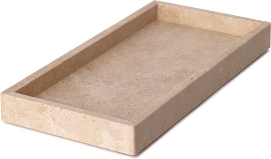 Mooisa - Travertine Dienblad - Tray 15x30cm - rond marmer dienblad - vierkant marmer dienblad - decoratie schaal - tapasplank - serveerplank