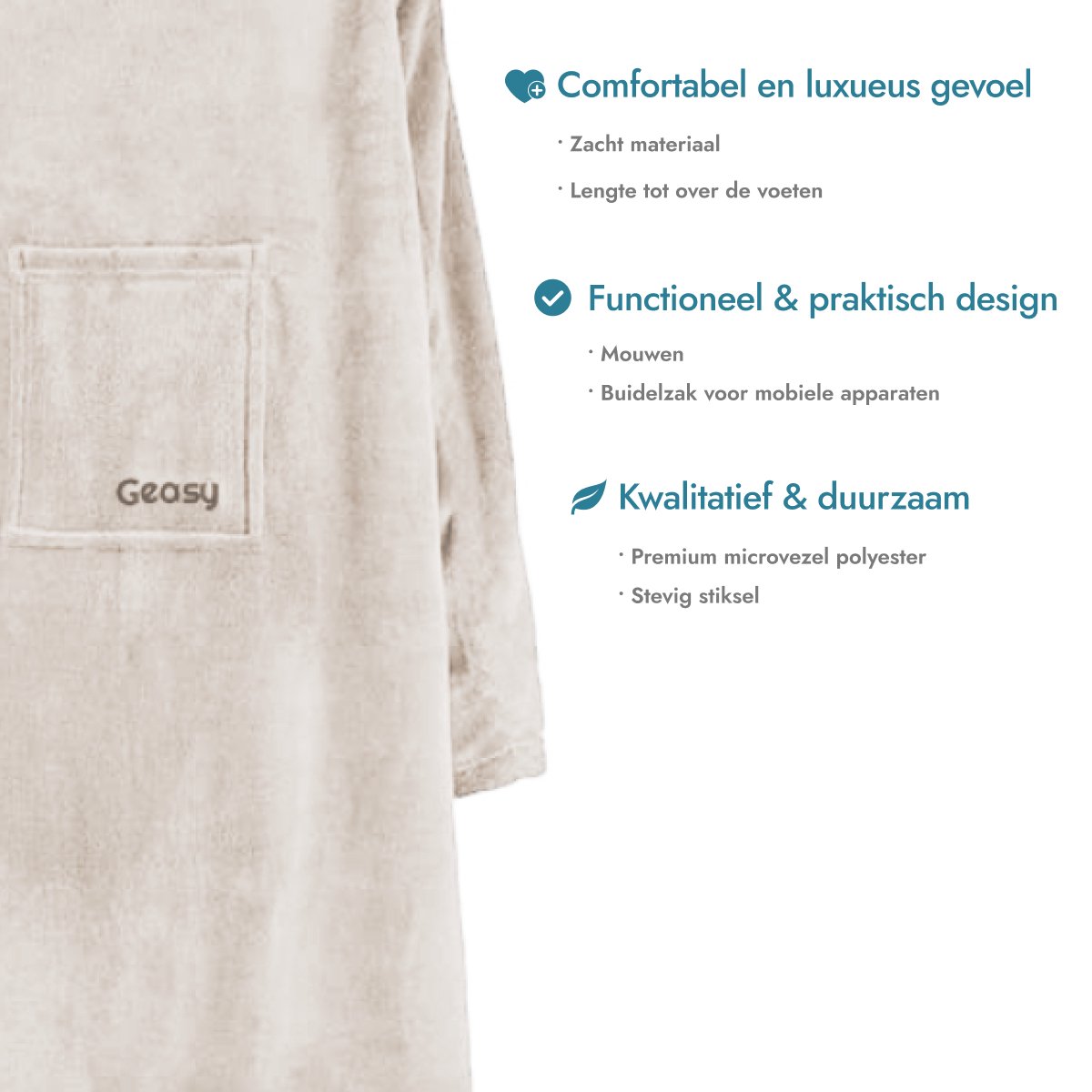 Geasy Fleece Deken met MOUWEN - Plaid met mouwen en Handige buidelzak - 135 X 180 - Beige - Plaid met mouwen - Fleece deken - Fleece plaid - Fleece - Deken - Hoodie deken - Plaid - Hoodie blanket - Fleecedeken — cadeau in Wonen & Interieur - foto 4