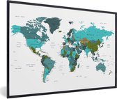 Fotolijst incl. Poster - Wereldkaart - Topografie - Blauw - 120x80 cm - Posterlijst