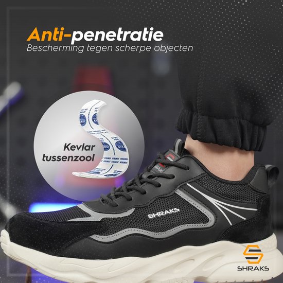 Chaussures de sécurité Shraks Moda - Chaussures de travail pour femmes et hommes - Embout en acier - Sneaker - Design respirant et léger - Taille 47