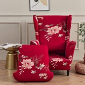 Housse de chaise pour fauteuil à oreilles, ensemble de 2 pièces, housse extensible en élasthanne lavable, protection de meuble pour fauteuil à oreilles dans le salon, la chambre ou l'hôtel (fleur rouge parfumée)