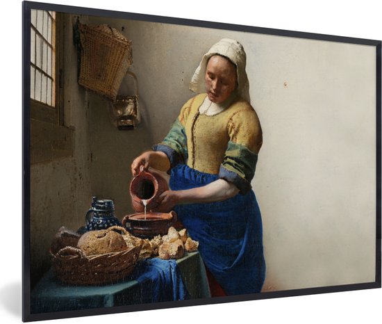 Fotolijst incl. Poster - Het melkmeisje - Kunst - Oude meesters - Vermeer - 90x60 cm - Posterlijst