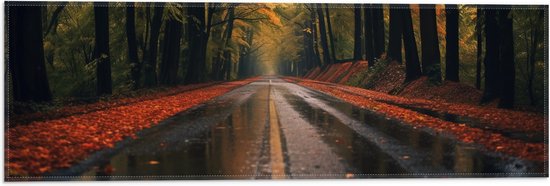 Vlag - Bos - Bomen - Weg - Bladeren - Natuur - 60x20 cm Foto op Polyester Vlag