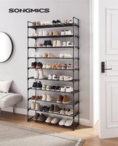 schoenenrek met 10 niveaus, metalen schoenenopslag, voor max. 50 paar schoenen, schoenenplanner voor woonkamer, hal en kleedkamer, 92 x 30 x 194 cm, zwart
