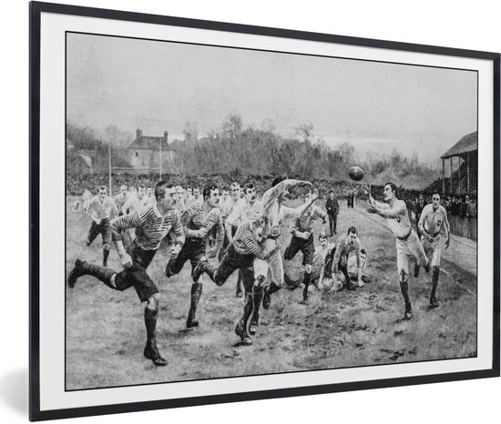 Fotolijst incl. Poster - Een antieke illustratie van rugby - 90x60 cm - Posterlijst