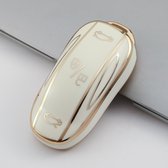 Zachte TPU Sleutelcover - Tesla - Wit Goud Metallic - Sleutelhoesje voor Tesla Model X - Flexibele Sleutel Cover - Tesla Hoesje - Auto Accessoires