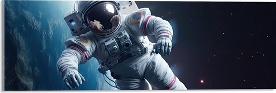 Acrylglas - Astronaut - Mens - Ruimte - Aarde - Sterren - 60x20 cm Foto op Acrylglas (Wanddecoratie op Acrylaat)