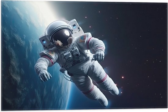 Vlag - Astronaut - Mens - Ruimte - Aarde - Sterren - 60x40 cm Foto op Polyester Vlag