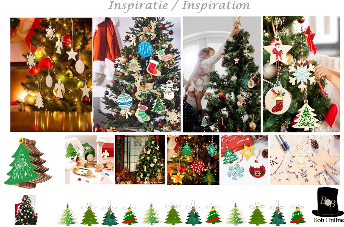 Bob Online™ - 10 Stuks - Houten Kerstboom Vormen - Kerstversiering - Kersttafelversiering – Kerstboomversiering – 10 PCS – Wooden Christmas Tree Shapes – Christmas Tree Decorations – DIY Kerst Slinger Maken – Houten Kerstboom Cadeau Label + Jutekoord – foto 3
