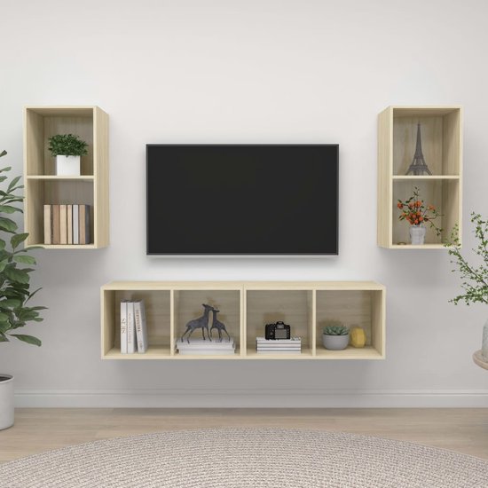The Living Store Ensemble de meubles muraux TV - 37 x 37 x 72 cm - Chêne Sonoma - 4x meuble TV