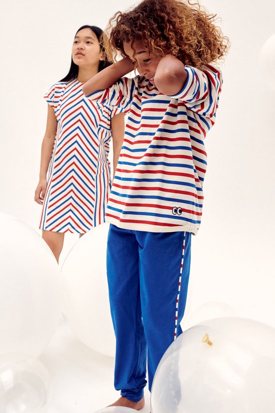 Woody - Jongens Pyjama - Ecru met Rood en Blauwe strepen van katoen WoodyxAnneKurris - jaar