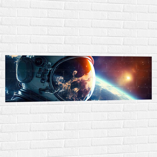 Muursticker - Astronaut - Galaxy - Sterren - Aarde - 120x40 cm Foto op Muursticker