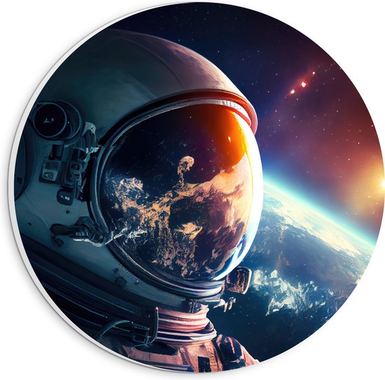 PVC Schuimplaat Muurcirkel - Astronaut - Galaxy - Sterren - Aarde - 20x20 cm Foto op Muurcirkel (met ophangsysteem)