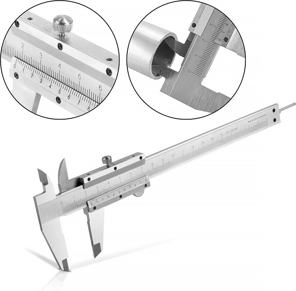 STAHLWERK schuifmaat 0-150 mm DIN 862 schuifmaat / meetinstrument van gehard koolstofstaal voor uitwendige, inwendige en dieptemetingen