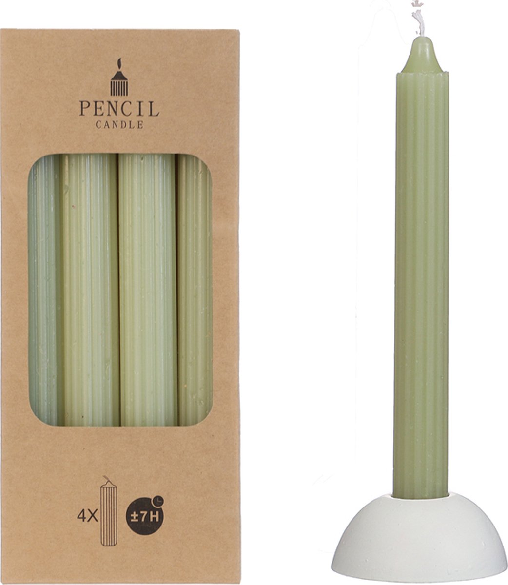 Potlood kaarsen set 4 stuks dia. 2.2 x H 20 cm groen - Dinerkaars - Tafelkaars