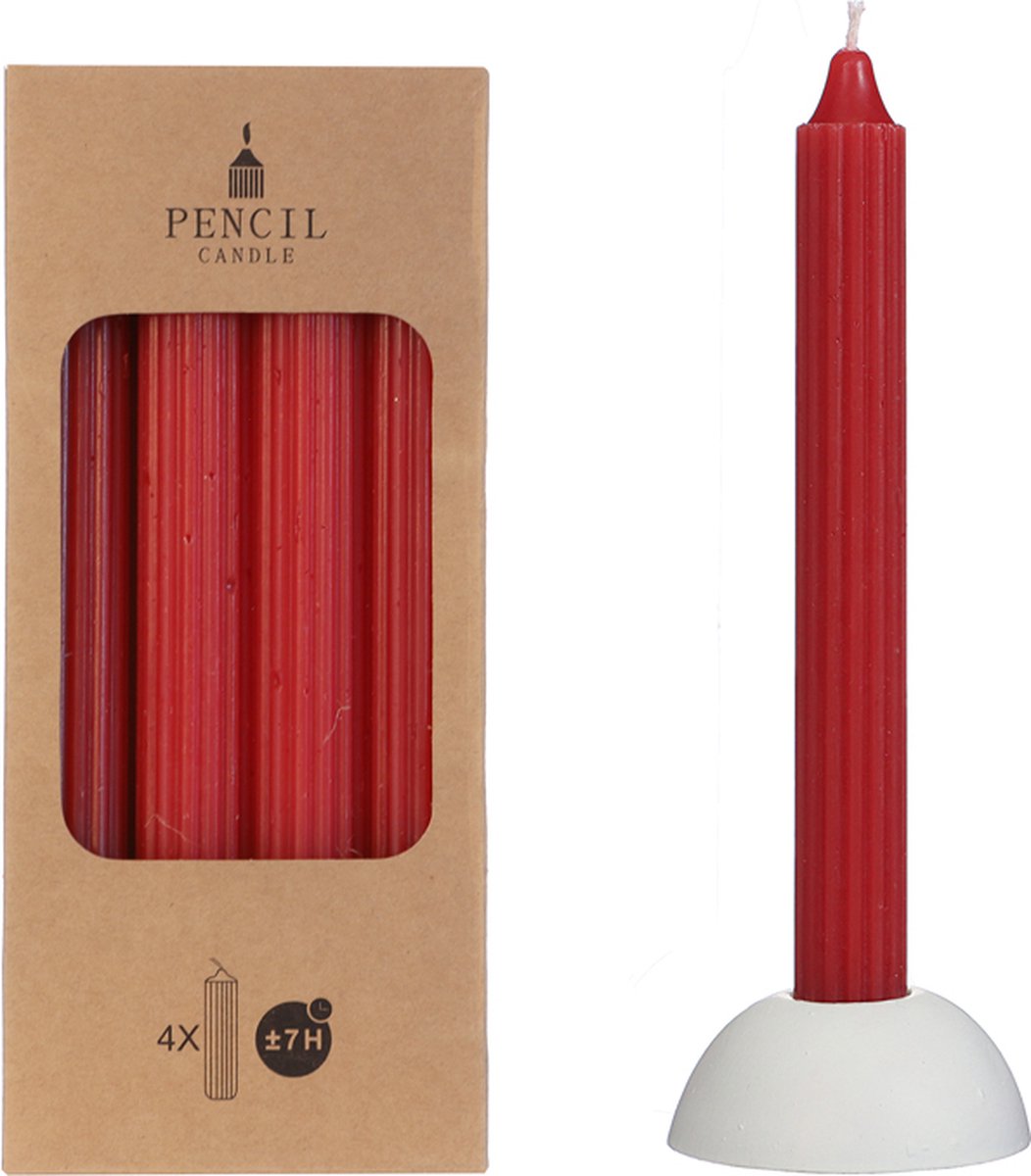 Potlood kaarsen set 4 stuks dia. 2.2 x H 20 cm rood Hortus