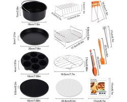 airfryeraccessoires, 12 stuks accessoires voor een airfryer met 20 cm taartvorm, pizzabakplaat, toastrek, voor bakken, koken, barbecueën en frietjes bereiden, taartvorm voor 3,6 l en meer, voor Phillips, Princess of Tristar, met kookboek (mogelijk ni