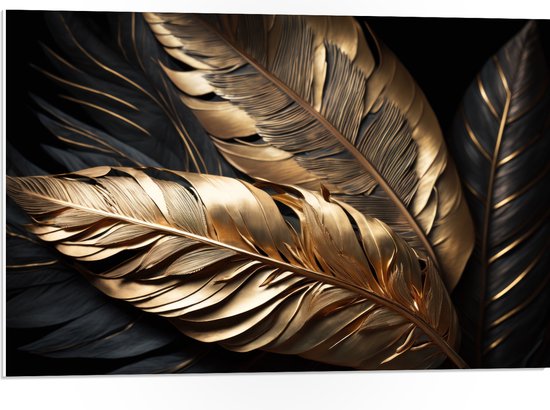 PVC Schuimplaat- Zwarte en Gouden Palmbladeren - 75x50 cm Foto op PVC Schuimplaat