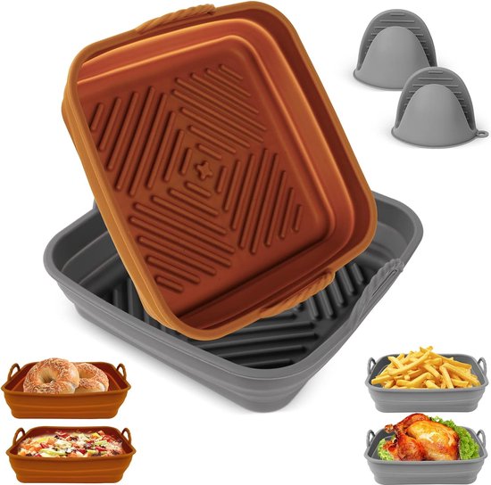 Lot De 2 Panier en Silicone Accessoires de Friteuse 20 Cm,Pliable