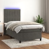 The Living Store Bed Fluweel - Boxspring incl - Matras en LED - 203 x 80 x 118/128 cm - Donkergrijs