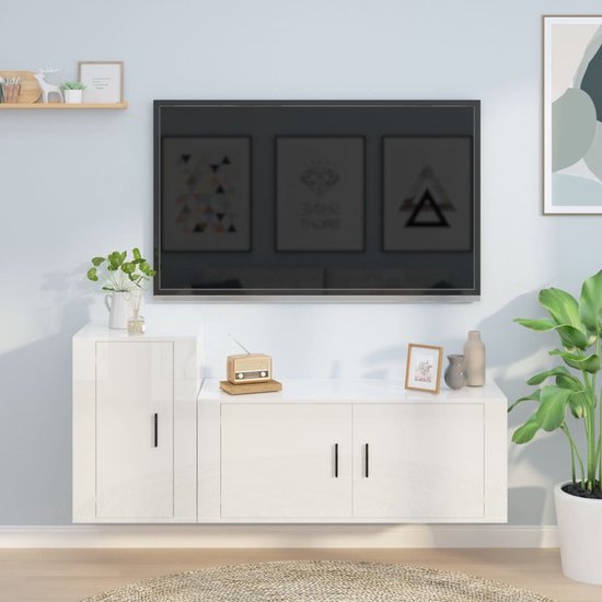 The Living Store TV-meubelset Klassiek Hoogglans Wit - 100 x 34.5 x 40 cm - 40 x 34.5 x 60 cm