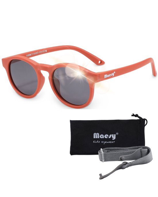 Maesy - baby zonnebril Bowi - 1-3 jaar - flexibel buigbaar - verstelbaar elastiek - gepolariseerde UV400 bescherming- dreumes en peuter - jongens en meisjes - kinder zonnebril rond - terracotta brique