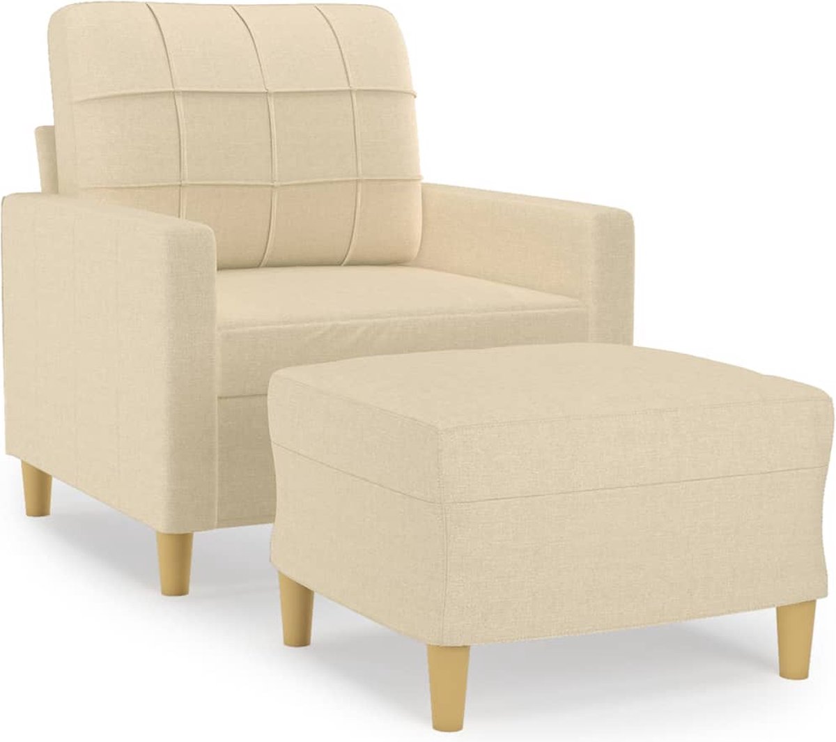 vidaXL Fauteuil - met - voetenbank - 60 - cm - stof - crèmekleurig