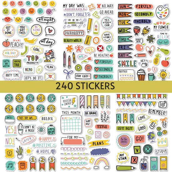 Foto: Bullet journal stickers 240 stuks kleurijke stickers voor agenda engels bullet journal producten stickers volwassenen bullet journal accesoires