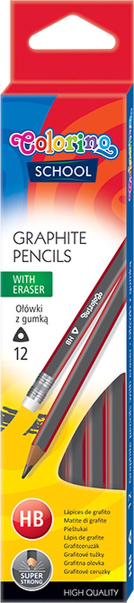 Colorino-HB grafiet potloden-Driehoekig potloden met gum-12 stuks