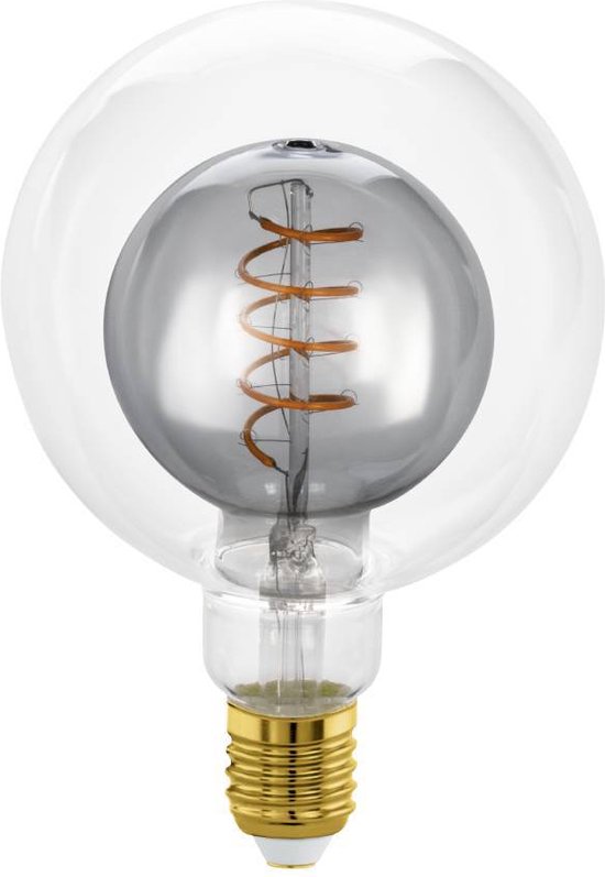 EGLO LED Lamp - E27 - Ø 12,5 cm - G125 - Zwart/Helder - 2000K - Dimbaar